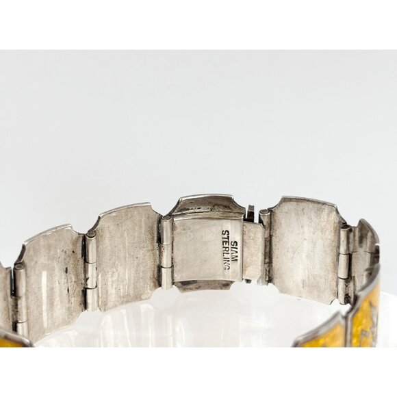 Guillioche Yellow Siam Sterling Silver Paneled Thai 1930's 925 Vintage Bracelet - Picture 13 of 16